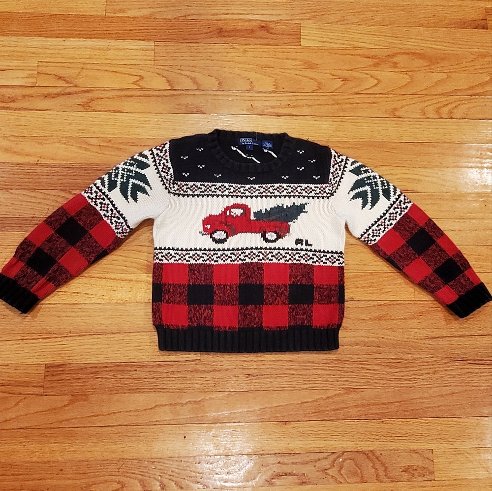 Vintage Boys Polo Ralph Lauren Christmas Truck Sweater